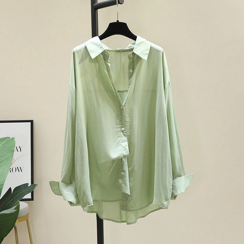 Uveng Uveng Summer Wearing Long-Sleeved White Soft Shirt Women's Korean Version Of Loose Leisure Thin Shirt