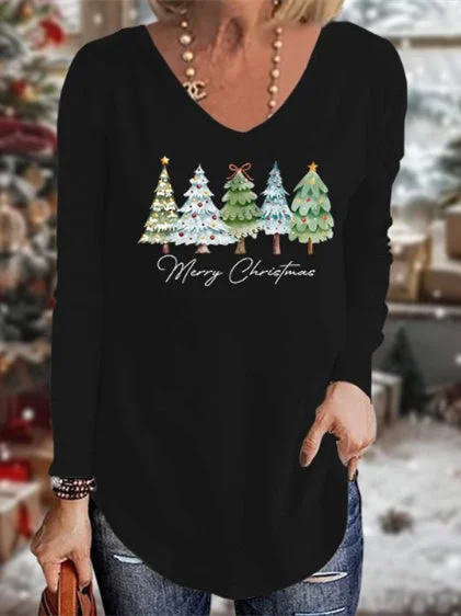 Women's Long Sleeve Scoop Neck Graphic Printed Tops