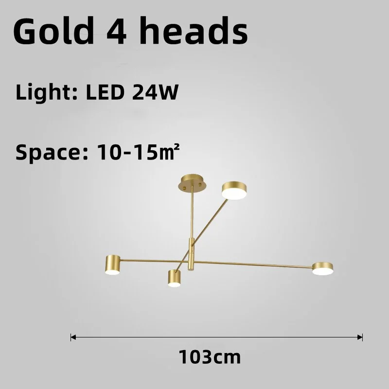 Nordic LED Chandelier Lighting Modern Living Room Kitchen Bedroom Decoration Ceiling Lamp 6 Heads Gold Art Changeable Lamps 220V