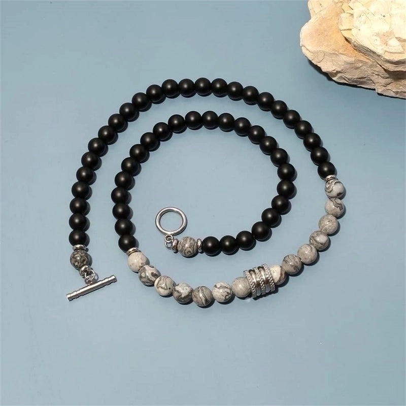 Minimalist Round Natural Stone Beaded Men’s Necklace