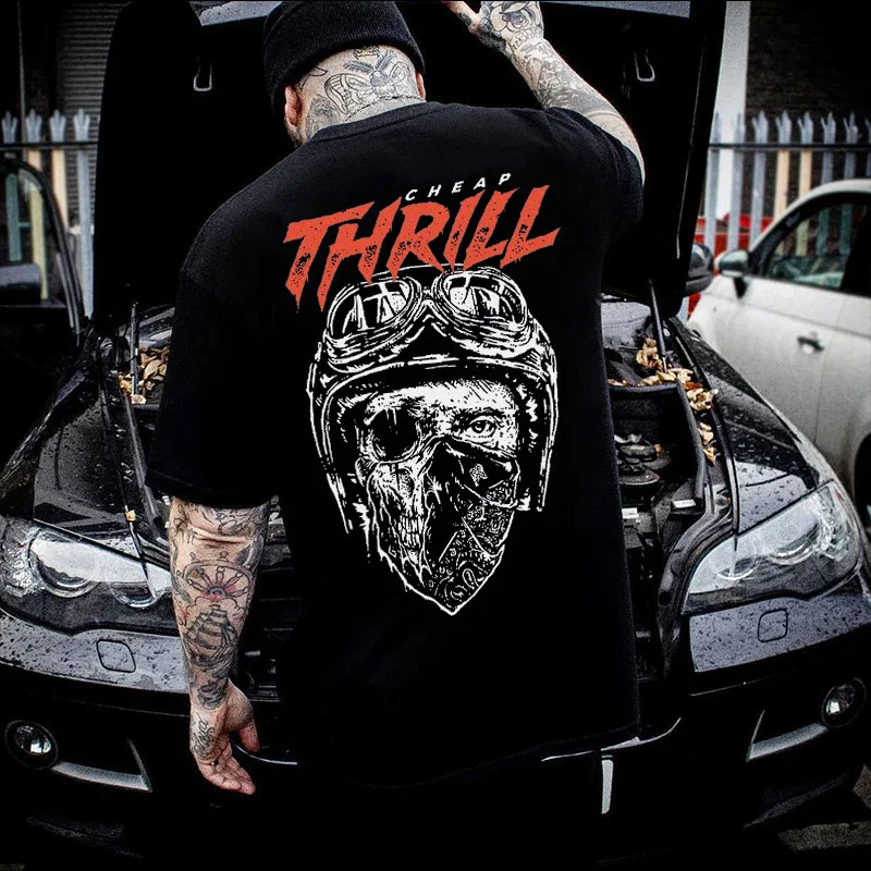 CHEAP THRILL Helmet Skull Print Men's T-shirt