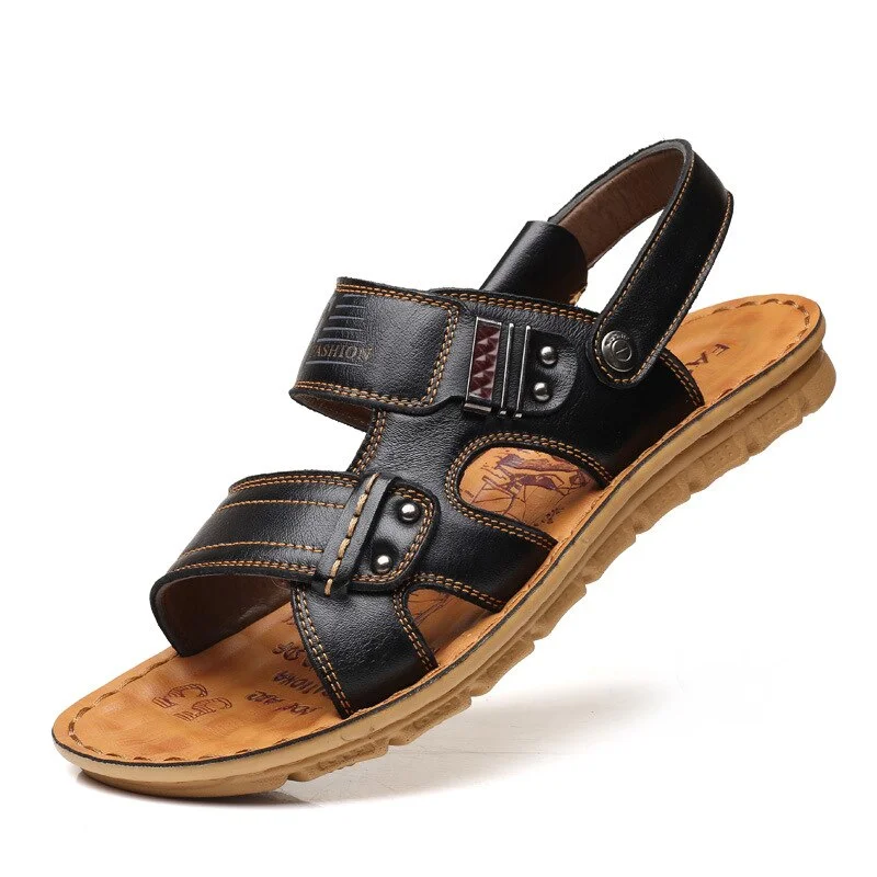 Men's Leather Sandals Summer New Men's Leather Sandals Men's Outdoor Casual Men's Beach Shoes Soft Bottom Non-slip SandalsShoes