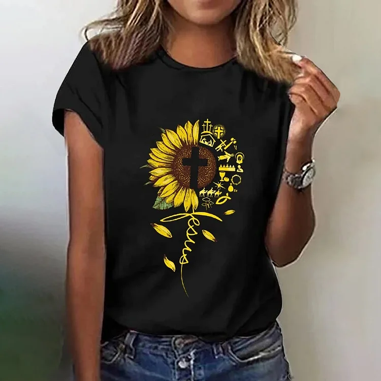 Comstylish Faith Sunflower Print T Shirt