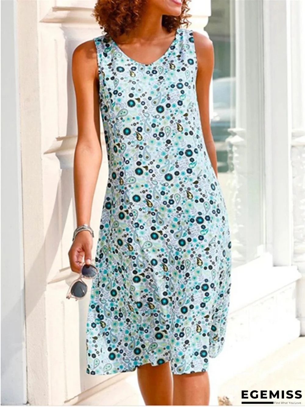 Casual Round Neck Sleeveless Printed Dress | EGEMISS