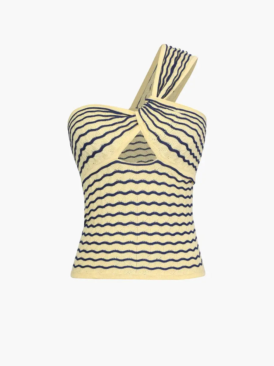 Sloping Shoulder Striped Knitting Tank Top