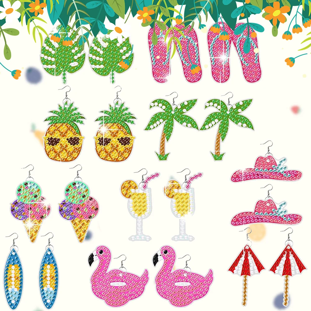 10 Pairs Pineapple Holidays Double Sided Diamond Painting Earrings for Women Girl Jewelry Crafting