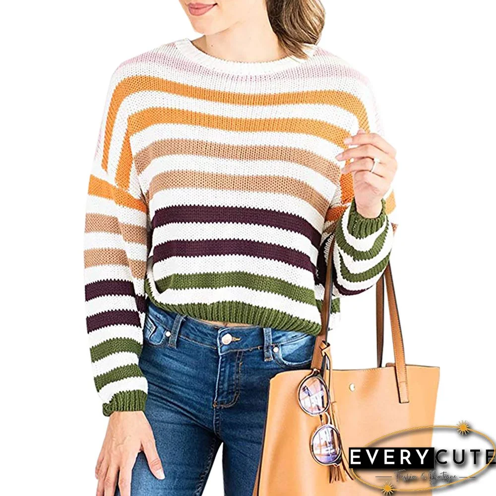 Orange Multicolor Stripes Knit Sweater