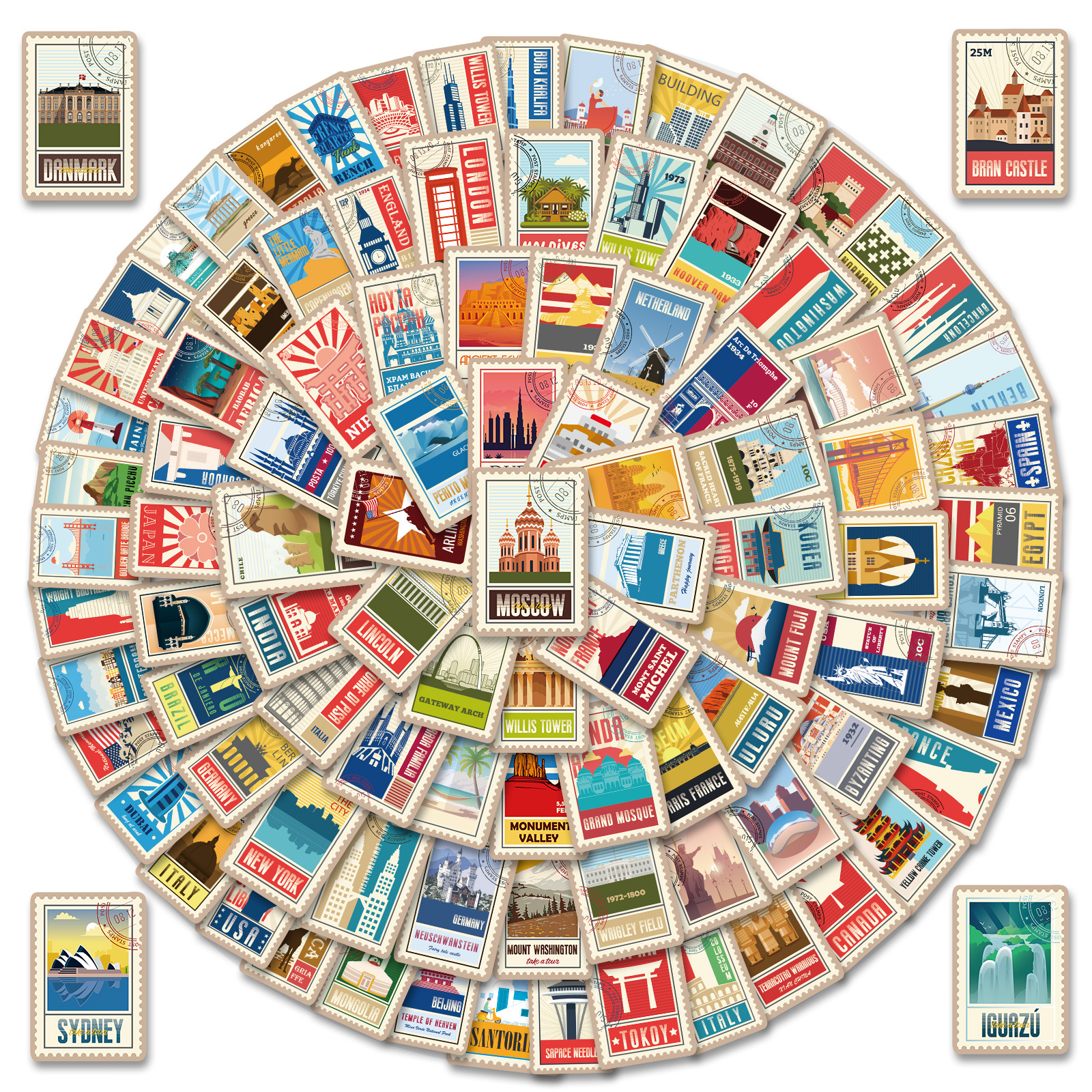 Global Icons Sticker Pack - 100 World Landmark Decals for Travel Enthusiasts