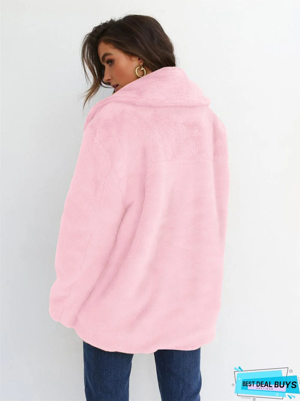 Fashion Solid Color Sexy Plush Lapel Coat