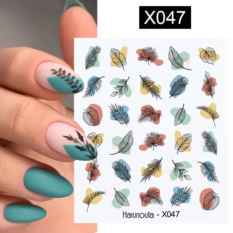 Harunouta Autumn Flowers Leaves Line Patter Nails Sticker Nail Art Decorations Decals Water Transfer Slider Foil Manicures Wraps