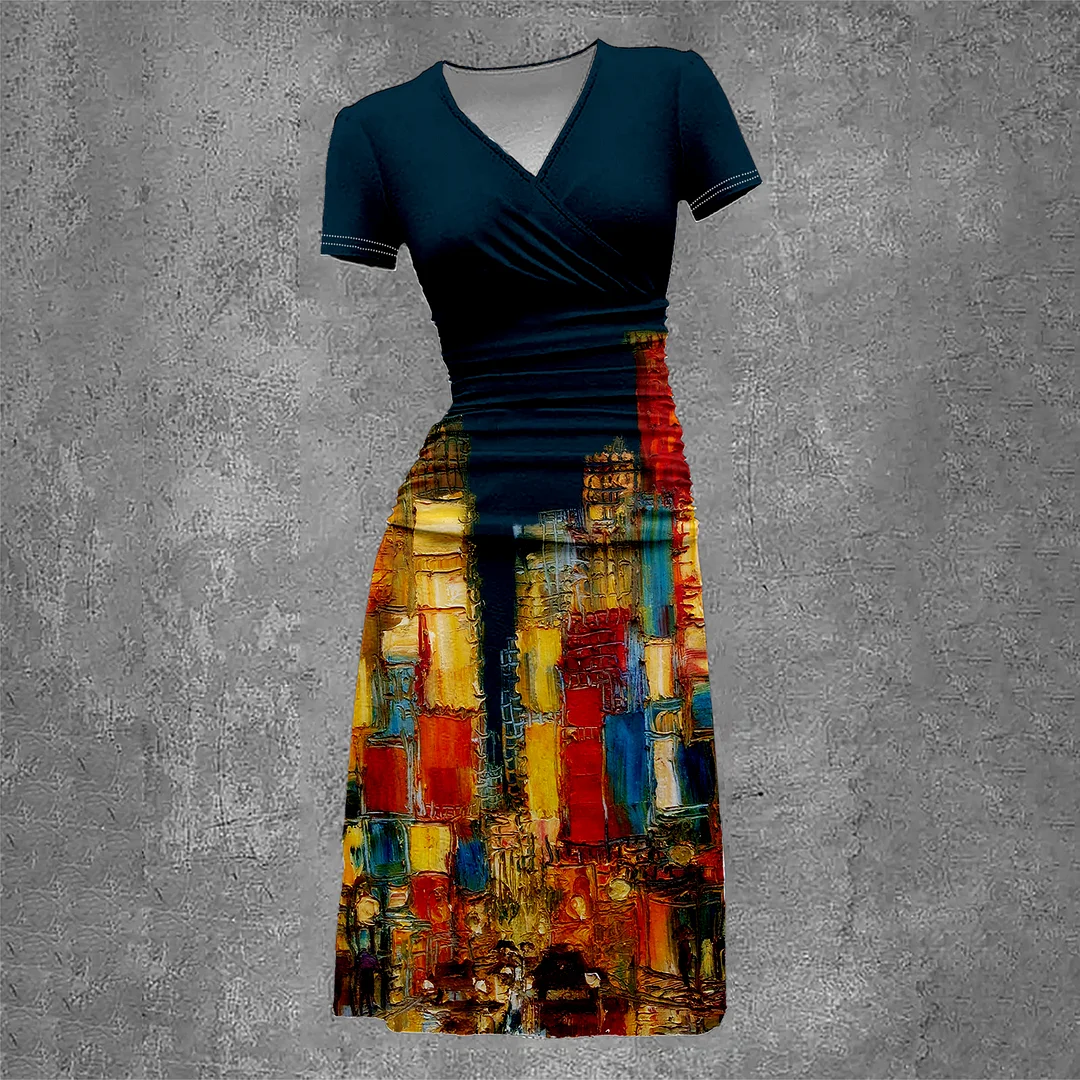 Women's Colorful Canvas Printing Vintage Two-Piece Maxi Dress