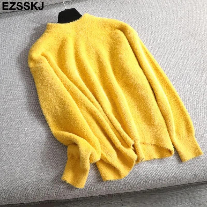 autumn winter oversize thick mink cashmere sweater poullovers women batwing sleeve 2021 female casual warm fur sweater jumper