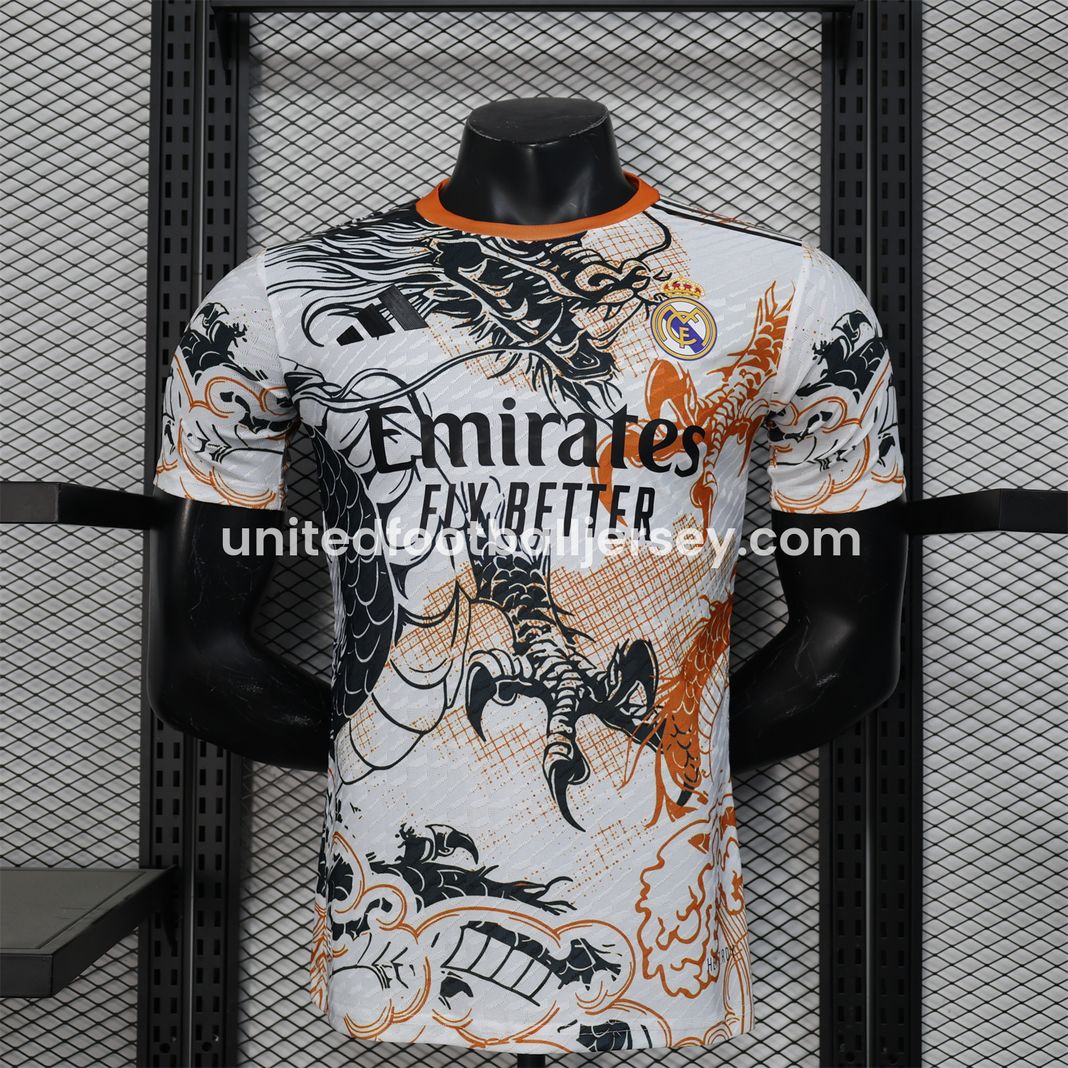 Real Madrid 24-25 Black & Orange Loong White Jersey - Player Version