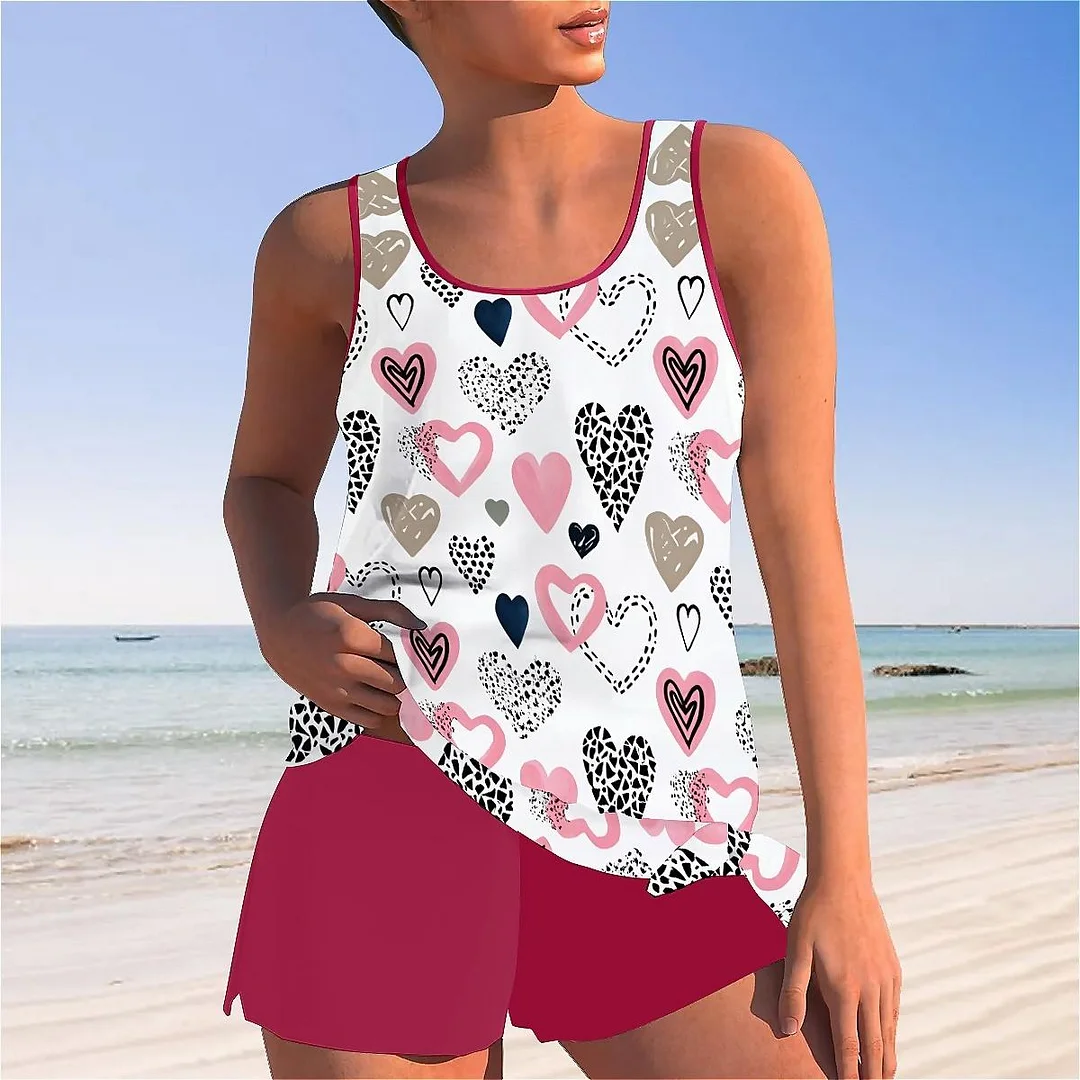 Bowknot Heart,Love,Valentine's Day Mid Waisted Tankini Set - Plus Size Available