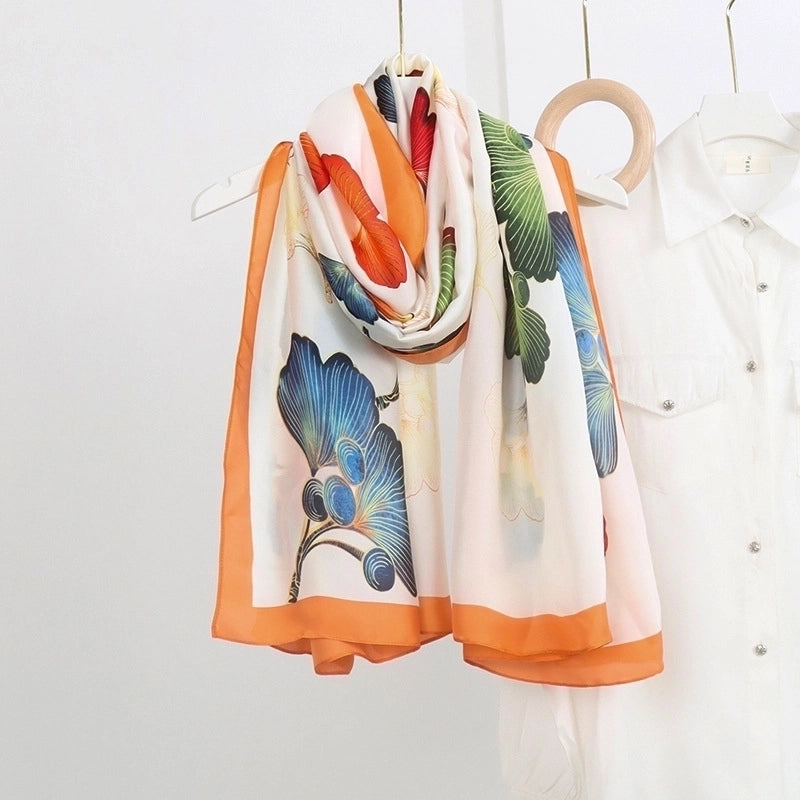 Women’s Fashion Letter Plaid Satin Printing Silk Scarves