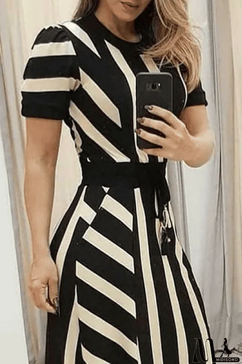 MidiSono - Striped Colorblock Short Sleeve Maxi Dress