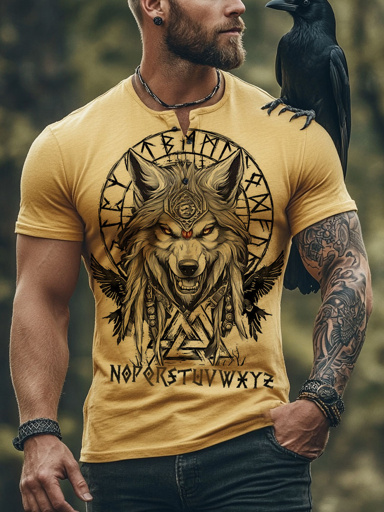 Viking Totem Giant Wolf Compass Men's Casual Tops / Rvogue / Rvogue