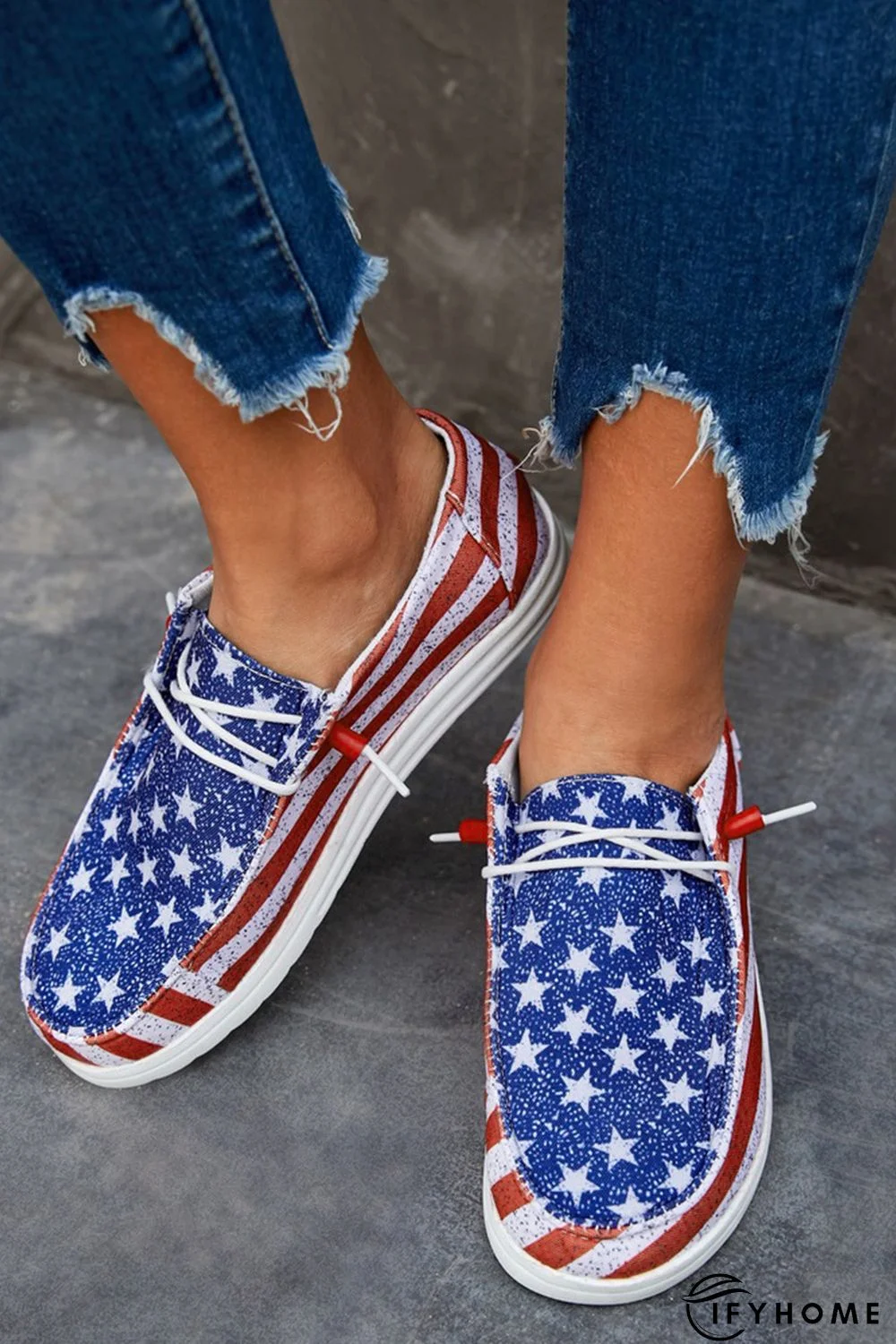 Red USA Flag Pattern Slip On Flat Sneakers | IFYHOME