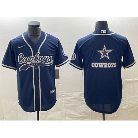 Men's Dallas Cowboys Navy Team Big Logo With Patch Cool Base Stitched Baseball Jersey U5D2