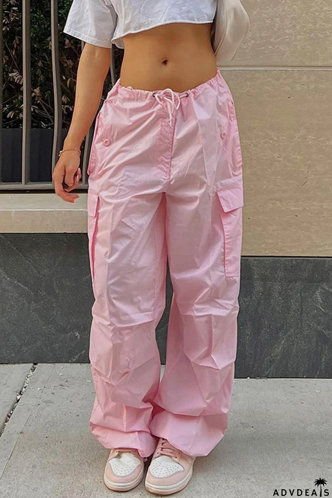 Solid Color High Waist Cargo Pants