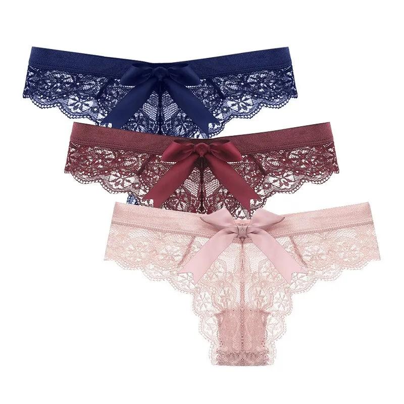 Women Sexy Lace Panties Low-waist Underwear Thong Female 2021 New Temptation G String Breathable T-back Lingerie 3PCS