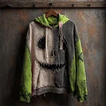 Halloween Pumpkin Face Contrast Stitched Washed Hoodie - Image 4