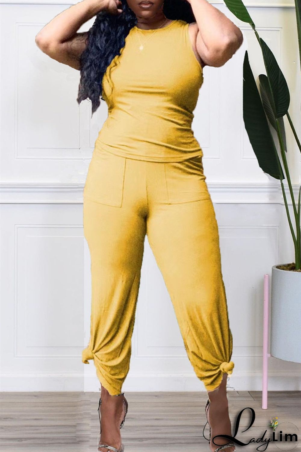 Purple Fashion Casual Solid Split Joint O Neck Sleeveless Two Pieces