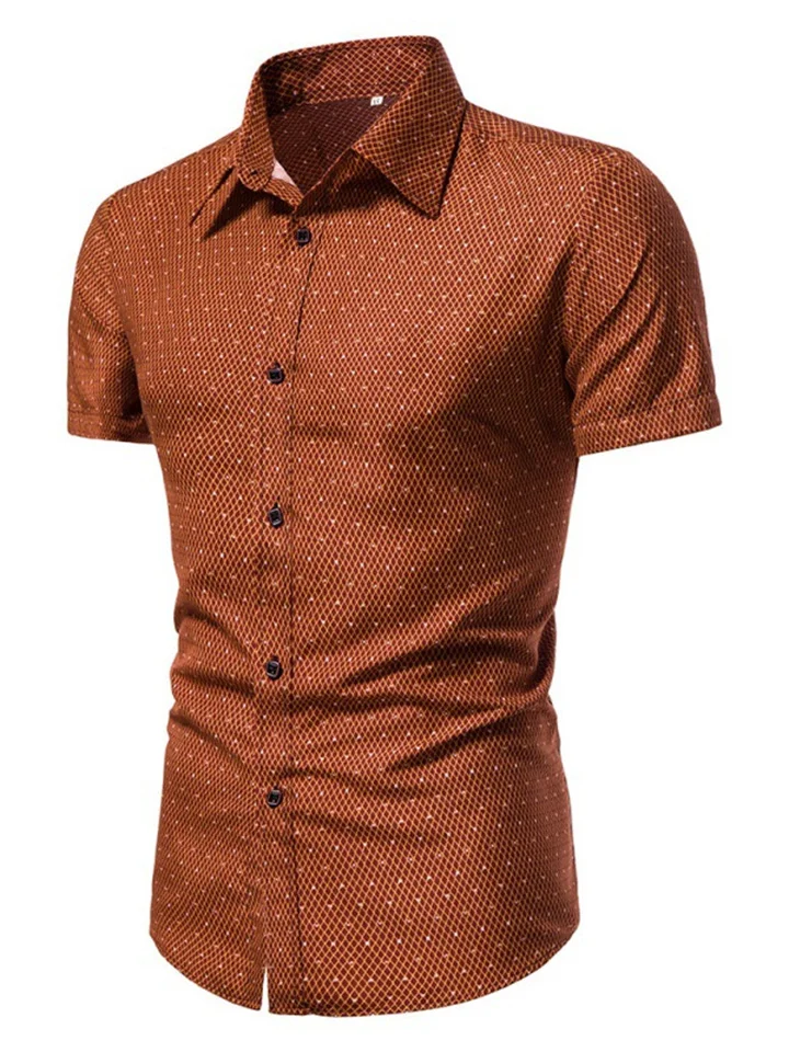Men's Casual Standing Collar Printed Shirt Summer Short Sleeve Shirt-Mixcun