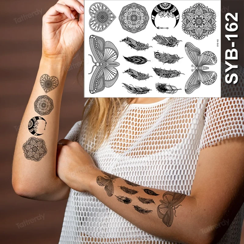 Sdrawing Temporary Tattoo Sticker Henna Mehndi Totem Flash Tatto Butterfly Flower Hand Fingers Body Art Arm Fake Tatoo Women