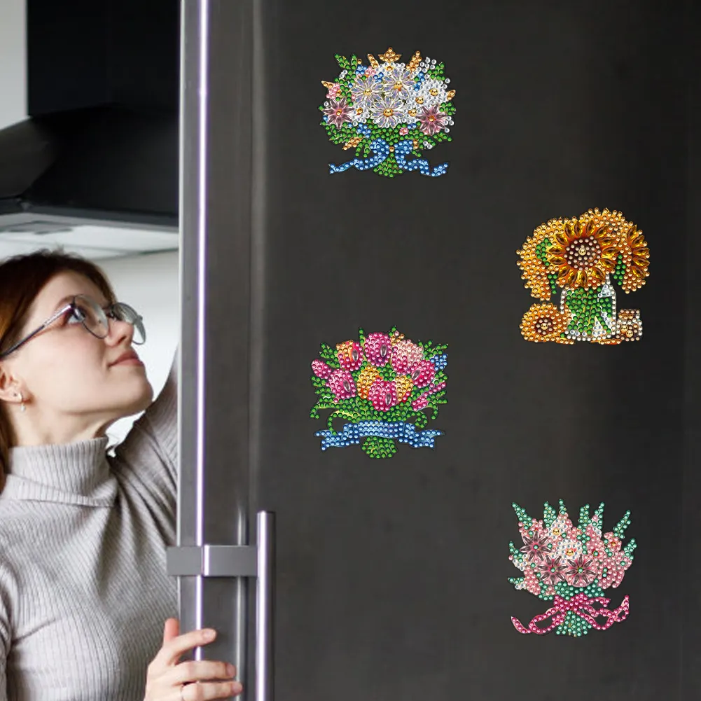 6Pcs Bouquet Diamond Painting Fridge Magnet DIY Diamond Fridge Stickers