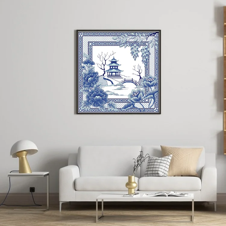 Joy Sunday Orchid Porcelain Scenery 14CT Stamped Cross Stitch 40*40CM