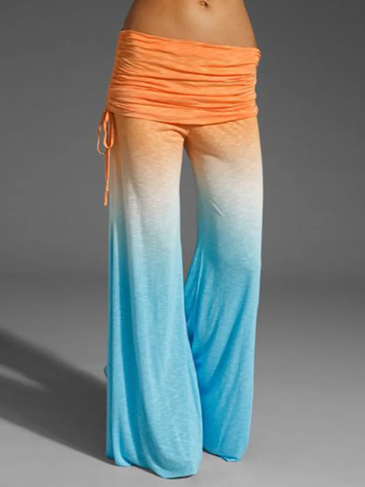 Pleated Skirted Gradient Wide Leg Yoga Pants