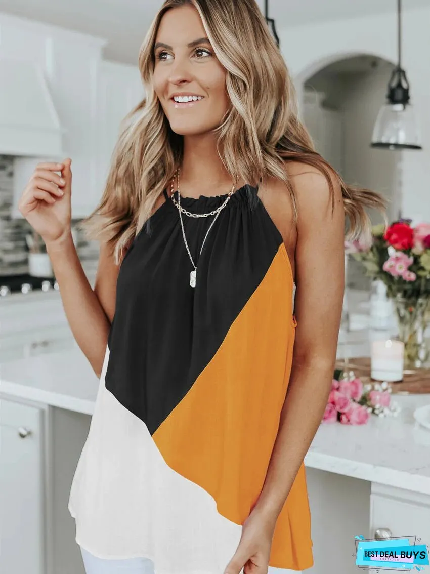 Halter Straps Contrast Color Vest T-shirt Top