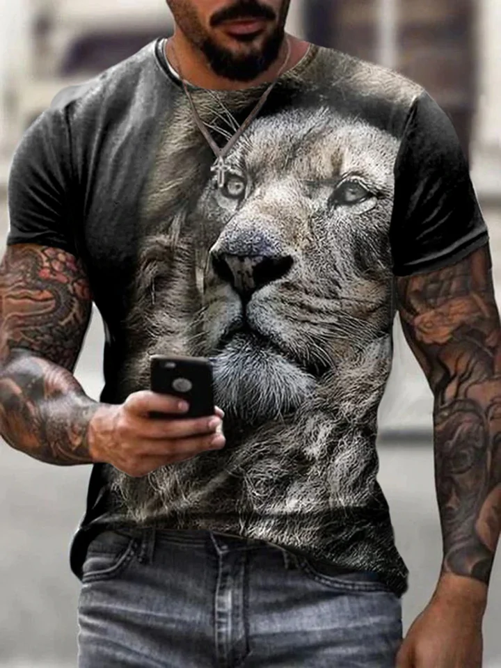 Men's Lion Printed Crew Neck T-shirt