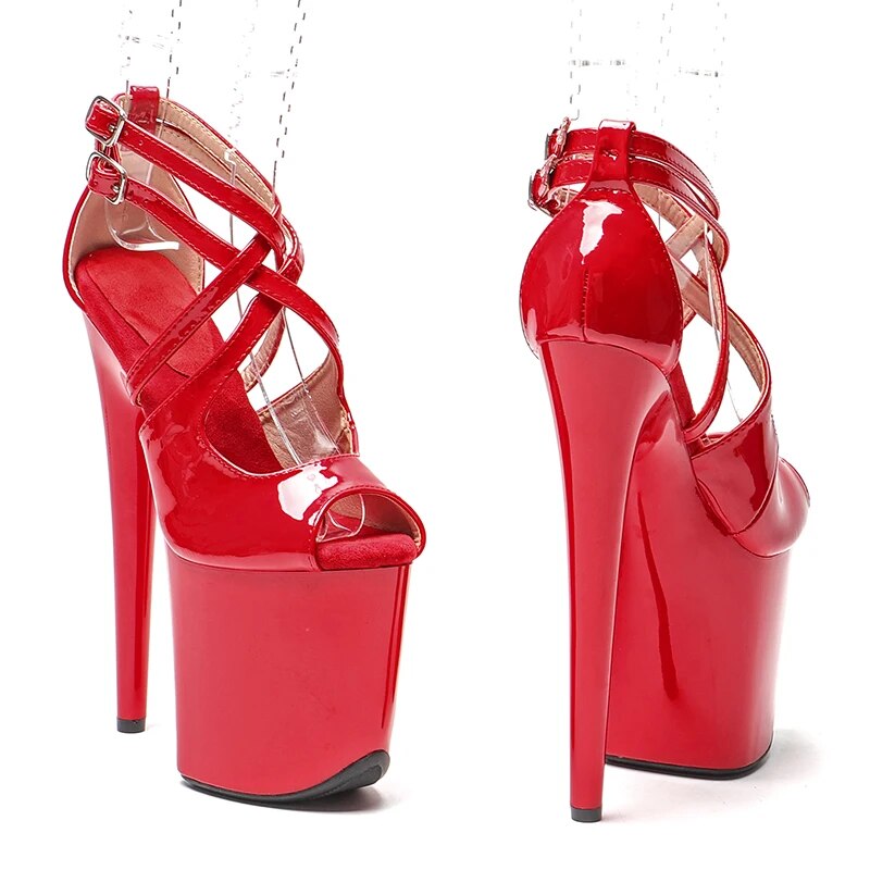 TAAFO 20cm/ 8inches Shinny Pu Upper Platform High Heel Fish Mouth Sandals Pole Dance Shoes