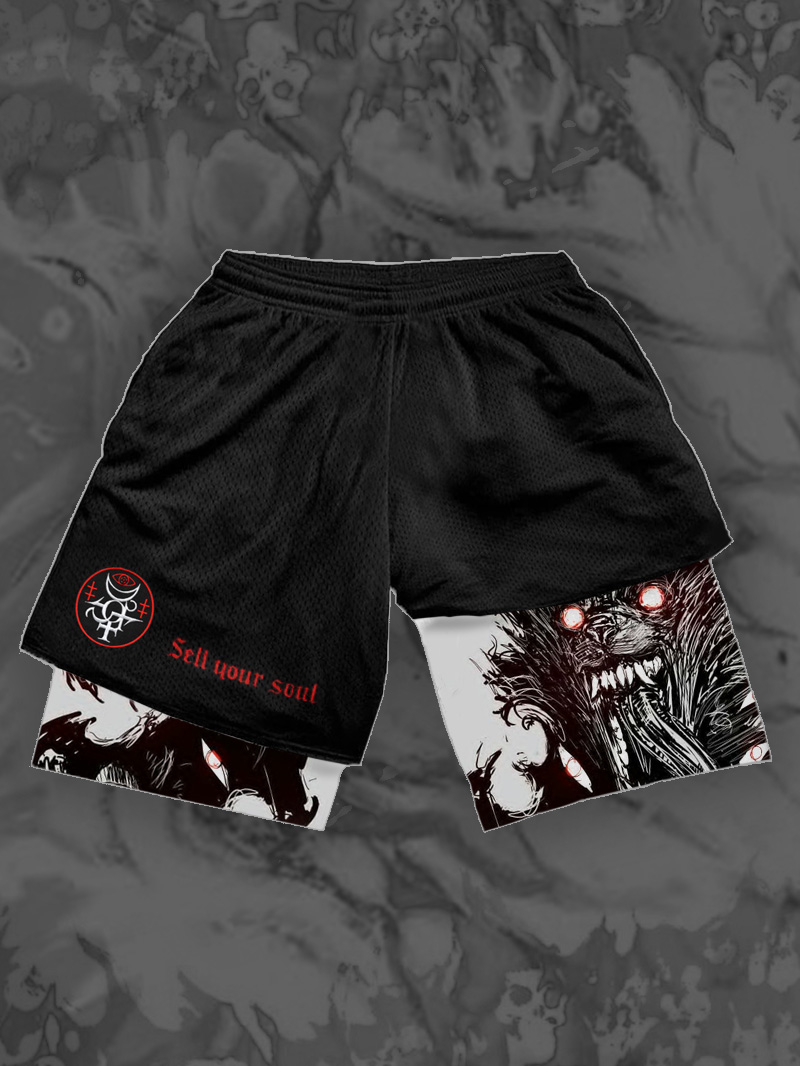 Art Satanic Sell Your Soul 2 In 1 Sports Shorts