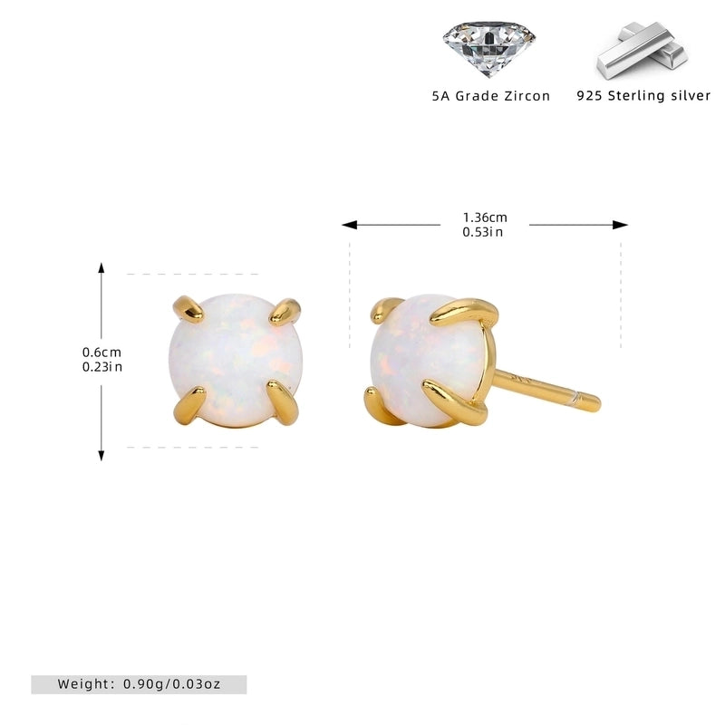 1 Pair 925 Sterling Silver Opal Geometric Ear Studs