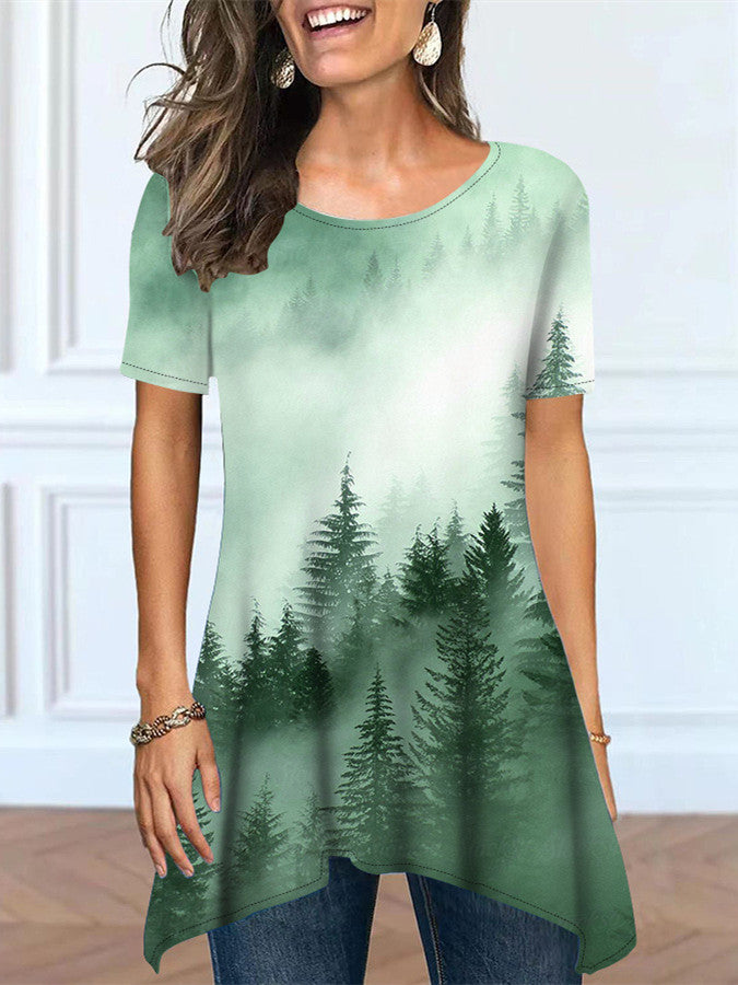 Women's Short Sleeve Round Neck Print Gradient Casual Top