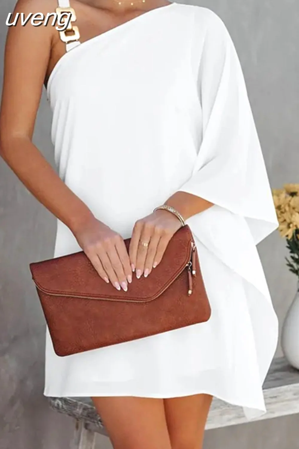 uveng Strap Asymmetrical Neck Casual Dress