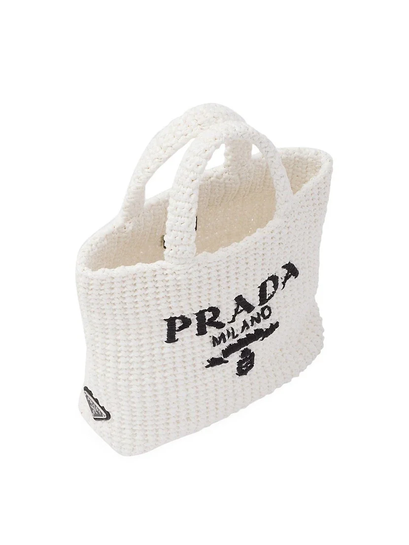 Prada Small Raffia Tote Bag white