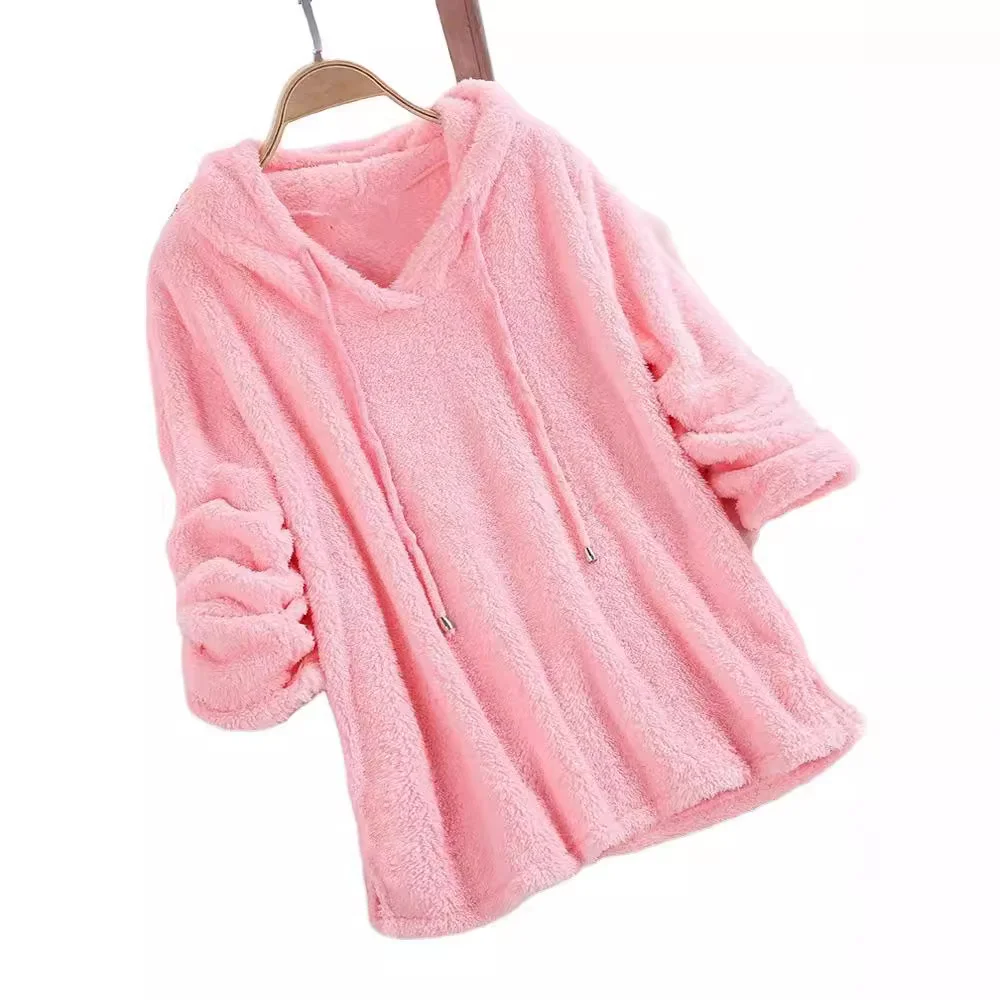 Uveng Uveng Autumn And Winter Explosion Of Solid Color Long-Sleeved Hat Hair Double-Sided Plush Pyjamas Female