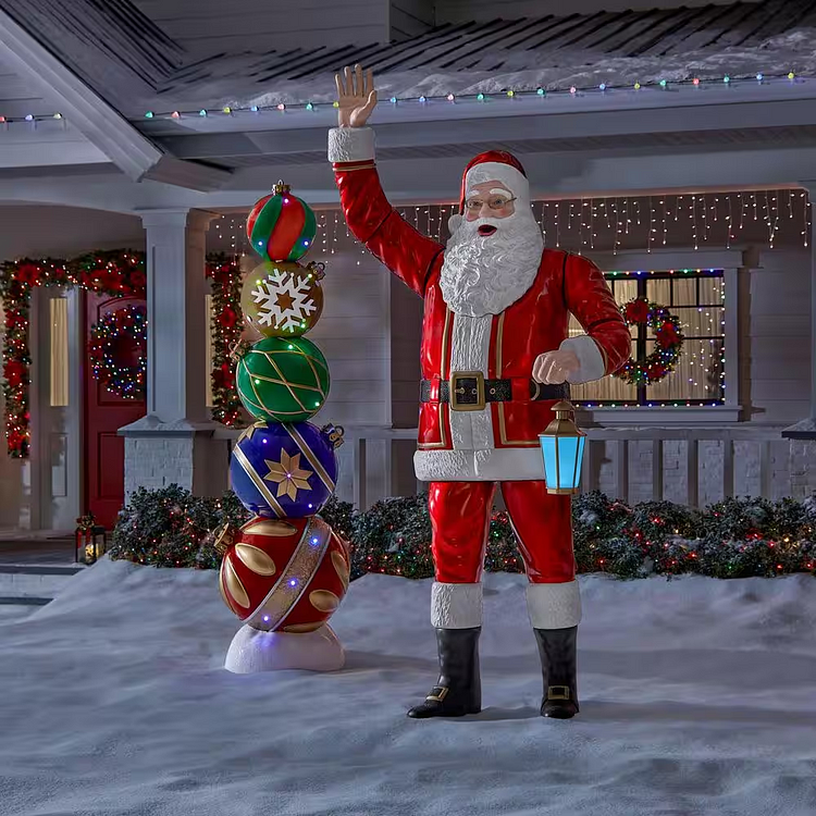 🔥kukelife🔥🔥8 FT-Giant-Sized LED Towering Santa with Multi-Color Lantern（buy one get one）