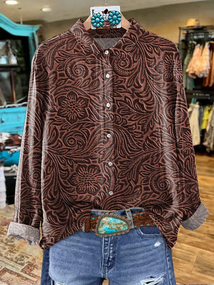 Women's Western Art Print Casual Cotton Shirt