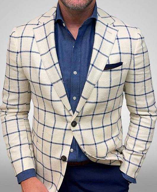 Business Single Breasted Plaid Notch Lapel Blazer