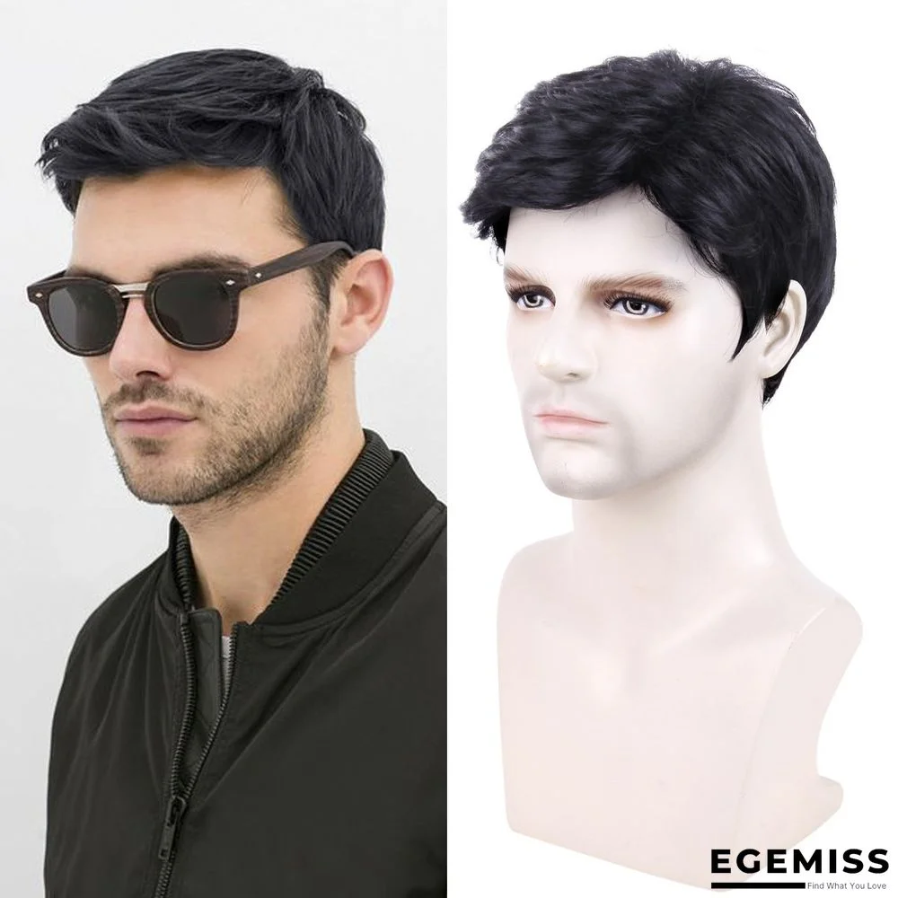 Men's Short Hair Men's Wig Black Chemical Fiber Hair Cover Synthetic Wigs | EGEMISS