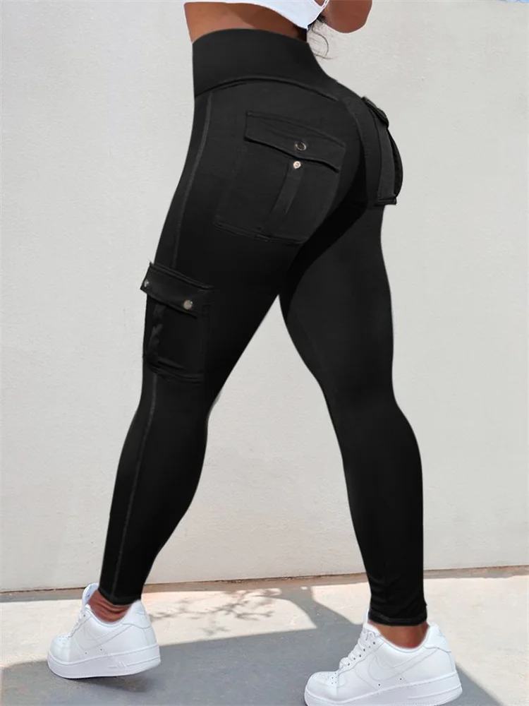 Flap Pockets Stretchy Cargo Yoga Leggings