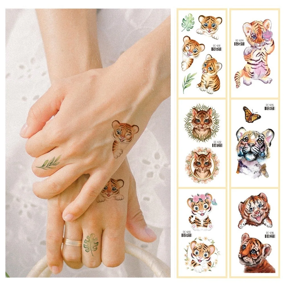10pcs/set Cute Tiger Temporary Tattoo For Kids Women Men Makeup Body Sticker Watercolor Pattern Disposable tatouage temporaire