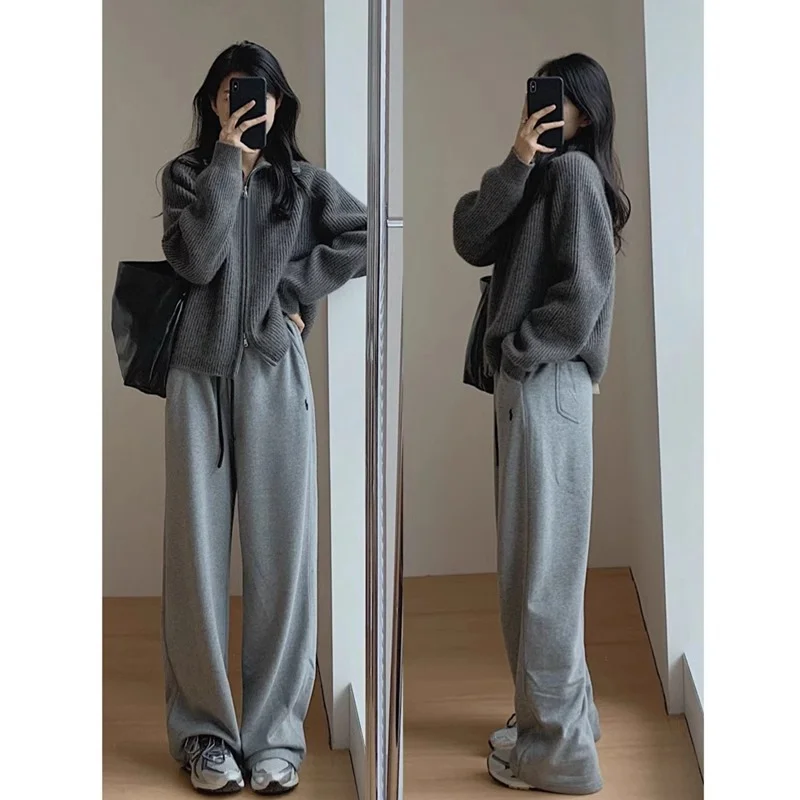 Athvotar Athvotar Woman Retro Hong Kong Flavor New Chic Korean Version Of The Collar Zipper Knitted Open Shirt Lazy Wind Loose Thick Coat