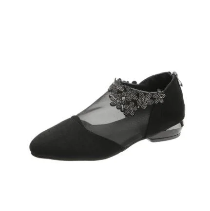 Qengg for Women 2022 Fashion Rhinestone Sandals Women Flowers Low Heel Sandals Women Mesh Plus Size Sandals Sandalias Mujer