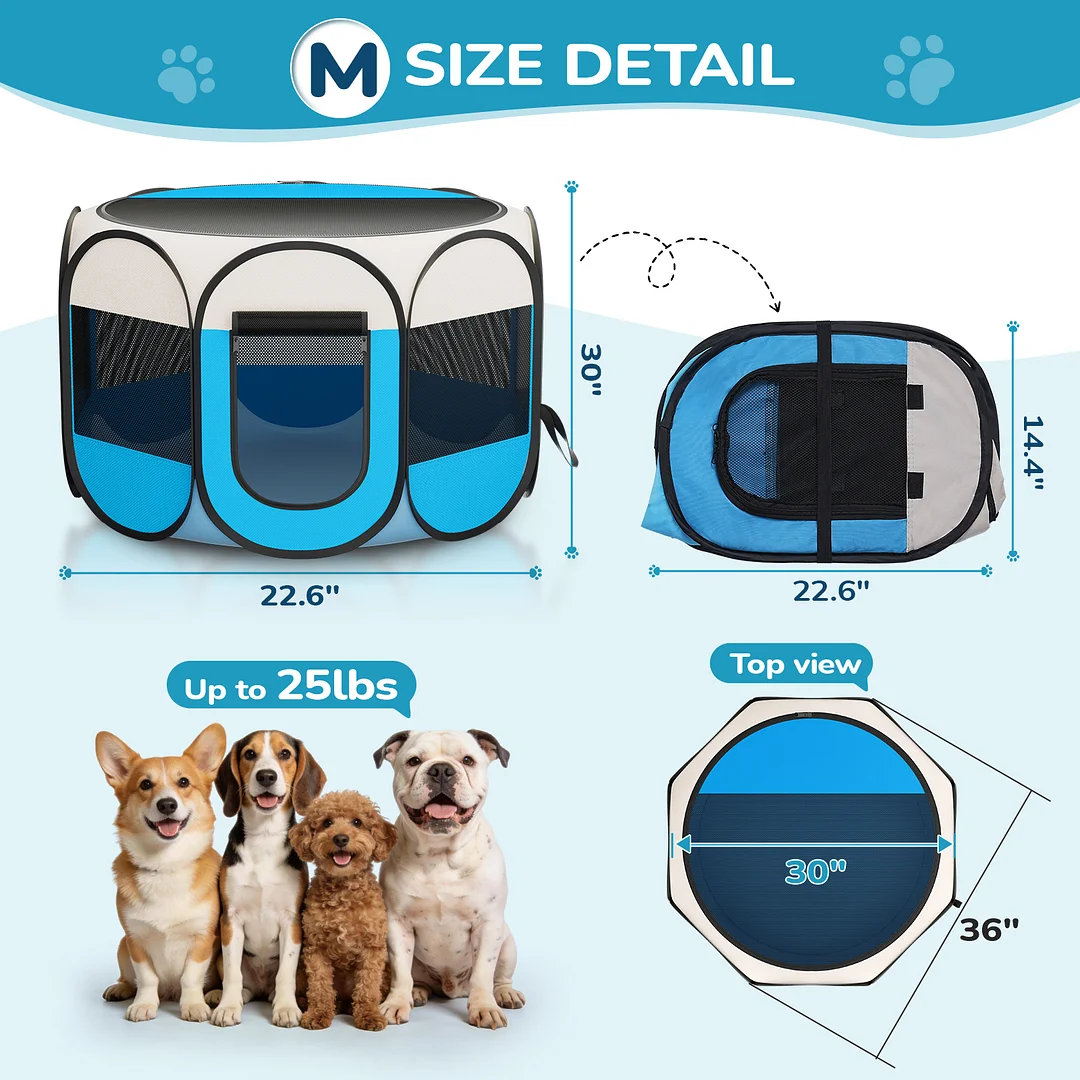  BEBANG Dog Cat Playpen, Dog Crate Tent Cage Indoor/Outdoor, Portable Pop Up Dogs Kennel Playpen for Travel Camping(M)